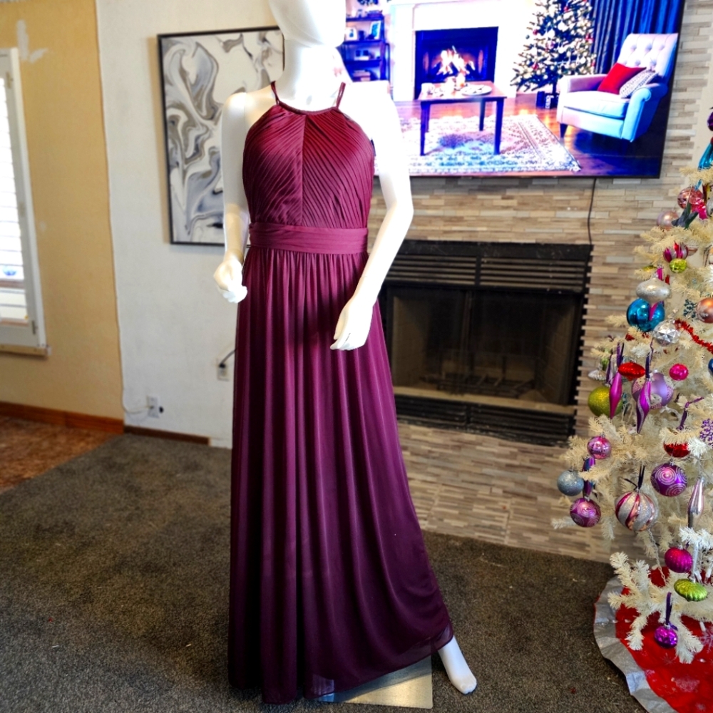 EVA Halter Formal Wedding Dress New Burgandy L NEW Chiffon